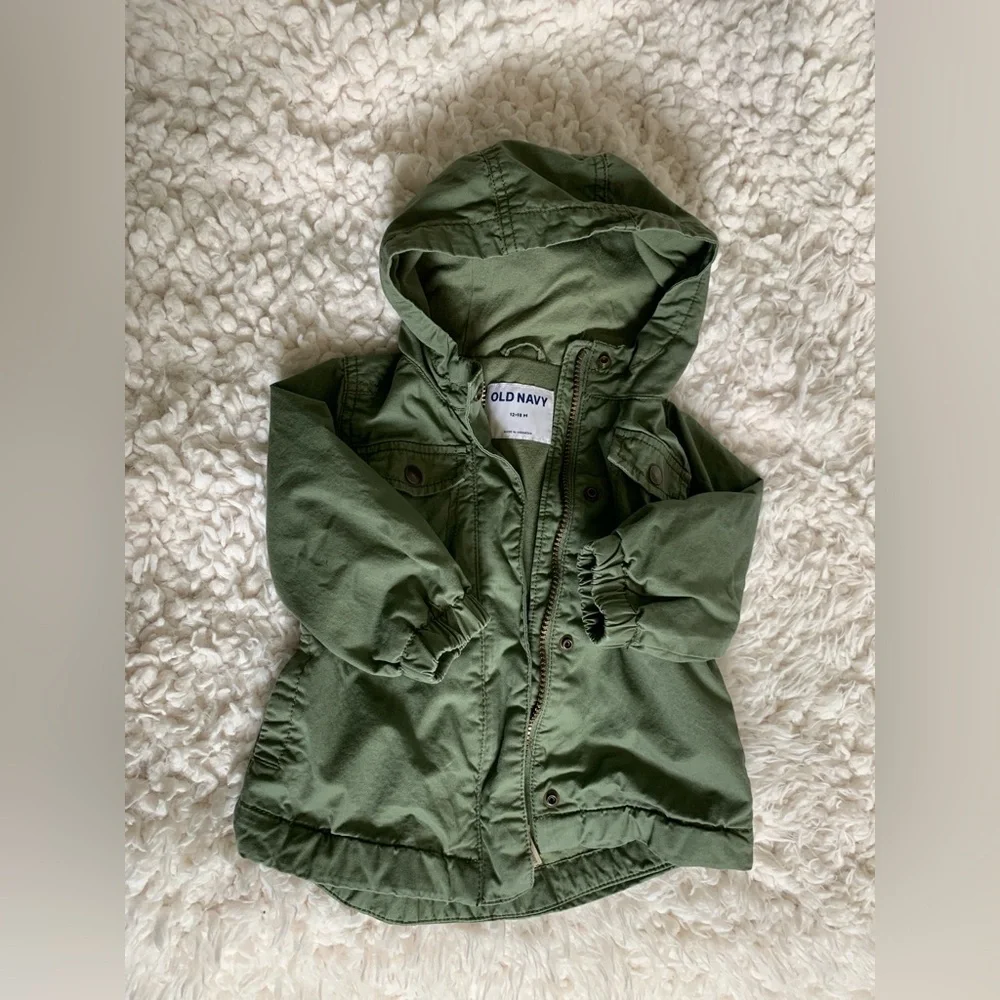 Old Navy Kids 12-18 M Army Green Utility Scout Style Hooded Zip Jacket